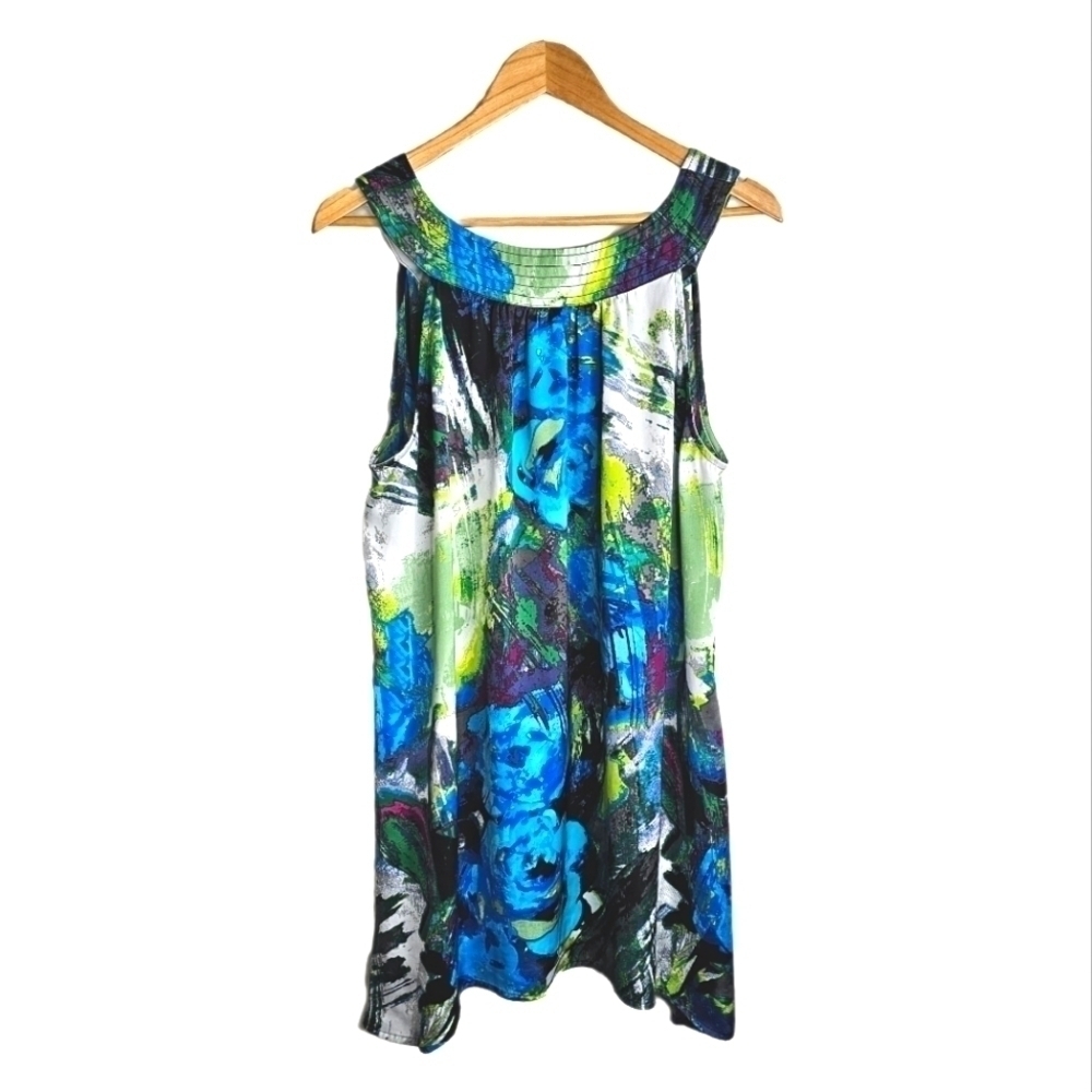 Lane Bryant halter top satin water color floral green white blue grey 18…